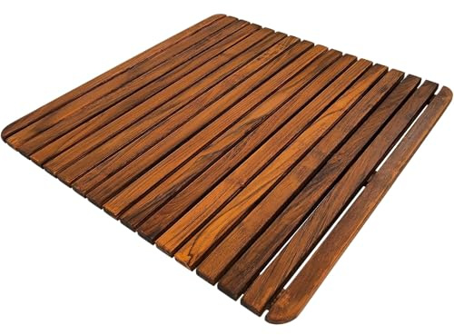 Nordic Style Premium Teak Shower and Bath Mat for Indoor and Outdoor Use - Non-Slip Wooden Platform for Spa, Sauna, Pool, Hot Tub - Flooring Decor and Protector (24 x 24, Oiled Finish)