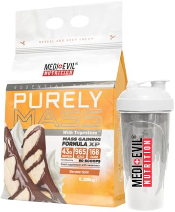 Medi-Evil Nutrition Purely Mass Gainer Whey Protein Powder, Banana Split Flavour 5.28kg, High Calorie Weight Gainer for Muscle Growth and Muscle Recovery