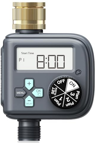 RAINPOINT Water Timer with Brass Inlet, 3 Independent Programs, Rain Delay, IP54 Waterproof Hose Sprinkler for Garden Lawn Pool