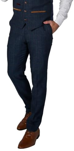 SIRRI Men’s Formal Tweed Herringbone Navy Sold Separately Suit Trousers, Wedding Business Tailored Fit Set Size 38