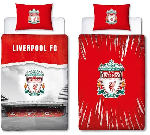 Character World Liverpool FC officiellt enkelt påslakanset, promenad ensam design | röd vändbar 2-sidig fotbollsstadion sängkläder överdrag officiella varor inklusive matchande örngott