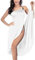 Aomig Strandkleider Damen Sommer Bikini Badeanzüge Cover Up Ärmellos Wickelrock Lang Kleid Strandbadekleid Spaghettiträger Locker Lässiger Überzug Pareos Leichte Strandkleider Strand Shirt (Weiß,XL)