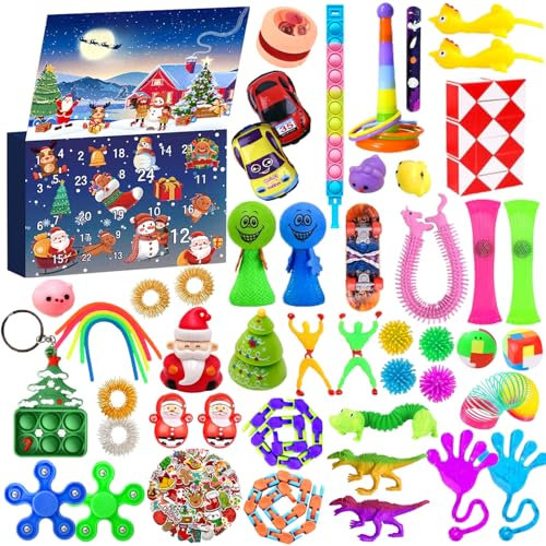 Fidget Toys Adventskalender 2024, Adventskalender 2023 Kinder Fidget Toys für Mädchen Jungen, 24-Tage-Countdown Weihnachten Stressabbau Anti-Angst Sensorisches Spielzeug Set