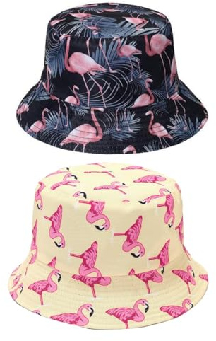 Cappello da Pescatore con Fenicottero da 2 Pezzi Cappello da Pescatore Stampato Cappello da Protezione Solare Cappello da Sole per Esterno Cappello da Spiaggia Cappello da Pesca Unisex