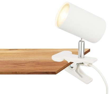BRILONER - Schreibtischlampe mit Kabelschalter, schwenkbar, Stecker, Leselampe, Klemmlampe, Klemmleuchte, Nachttischlampe, Leselicht Kinder, Bürolampe, Bettlampe, 16,5x6,5x12cm, Weiß