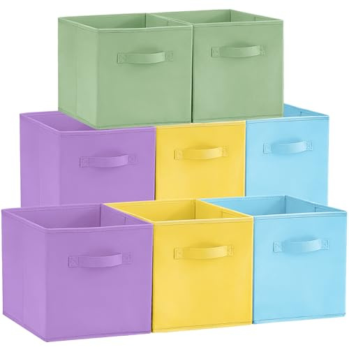 Lifewit 8 Stück Aufbewahrungsbox aus Stoff, Faltbar Aufbewahrungswürfel Aufbewahrung aus Vliesstoff mit Griff für Würfelregal Regal Einsatz, 33 X 33 X 33 cm,36L, Bunt