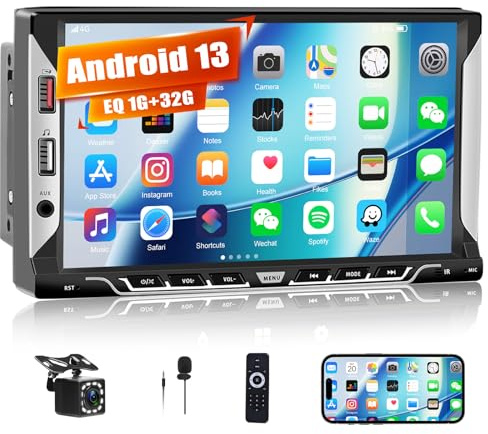 OiLiehu 1G+32G Double Din Android 13 Car Stereo, 7'' IPS Touchscreen 2 Din Car Radio with WiFi, GPS, Mirror Link, Bluetooth, EQ, FM/RDS Radio, SWC, 6 USB Ports, AUX, Backup Camera