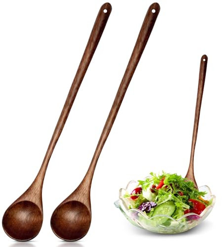 2 Pcs Wooden Spoon Set,13.5 in Long Handled Nanmu Wooden Teaspoons,Wooden Spoon Cooking,Heat Resistant Bamboo Spoons,Big Stirring Corner Spoons for Cooking,Stirring,Kitchen,Bar,Restaurant