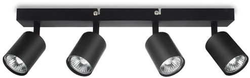 ROMKE Rectangle Black 4 Way Adjustable Ceiling Spotlight, ‎Modern GU10 LED Ceiling Light Rotatable for Bedroom, Living Room and Kitchen, GU10 Bulb Not Included