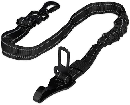 Relaxdays Hundegurt Auto, 60–80 cm, mit Ruckdämpfer, drehbarem Karabiner & Gurtzunge, Hunde Autogurt Rückbank, schwarz