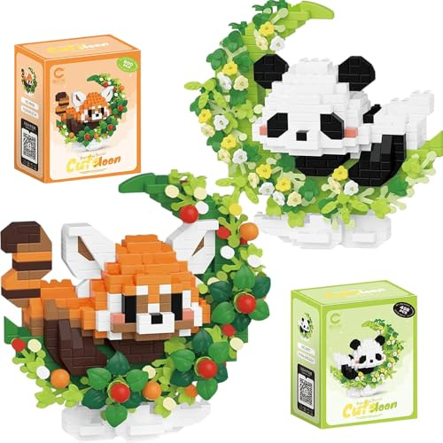 CLIUNT Briques de Construction Panda, 2 pcs Ensemble de Fleurs en Briques, Mini Bloc de Construction Panda pour Animaux Mignon Panda Bricks Cadeaux pour Adultes et Enfants