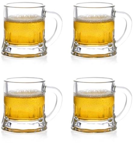 Futtumy 2 OZ Mini Beer Mug Shot Glasses, Mini Beer Shot Glasses with Handles for Freezer Beers Whiskey Tequila Vodka, Beers Mugs Shot Glass Bulk for Christmas Party Men Women Father Dad(4 PCS, Glass)
