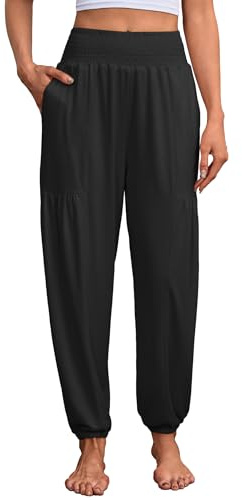 Famulily Black Harem Pants for Women Solid Flowy Pilates Lounge Pants Summer Beach Cover-Up Trousers XXL