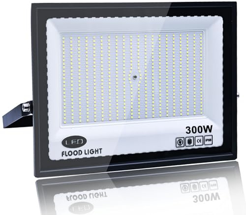 Tkdaksy Focos LED Exterior 300W, 1M Cable Blanco Frío 6500K Proyector LED Exterior, Resistente al Agua IP66 Foco Proyector LED, 20000LM para Terrazas, Patios, Balcones, Parques, Garajes, Fábricas