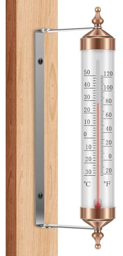 Retro utomhustermometer väggmontering, 24,5 cm, analog termometer för trädgård och växthus, -30 °C till +50 °C, väderbeständig fönstertermometer utan batteri (inkl. monteringssats) (1 st.)