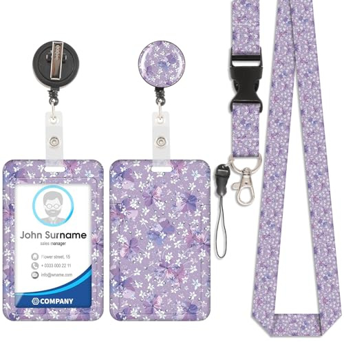 Card Holder ID Badge con Lanyard, Funda de Tarjeta con Clip Retráctil, Porta Tarjetas Identificativas Tarjetero, Card Holder con Cordón de Cuello para Enfermera, Profesora y Alumno (Estilo 6)