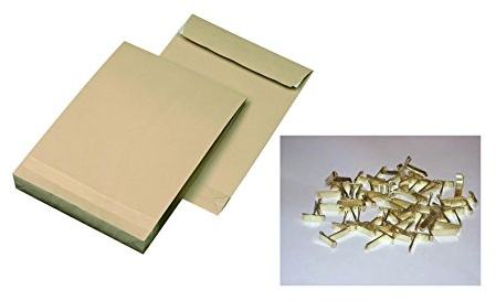 10 Faltentaschen-Versandtaschen DIN B4 mit 4cm Falte + 20 Flachkopfklammern
