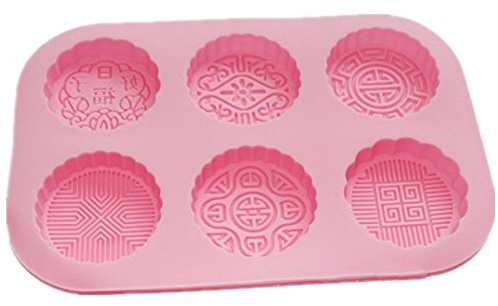Vancgoods 6 Cavity Round Mooncake Baking Mould Muffin Cupcake Pan Silicone Soap Mold Mould Jelly Polymer Clay Craft Art DIY Mold