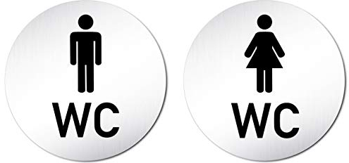 'XXL inodoro carteles Juego de aluminio anodizado para Acción Precio • tamaño Ø100 mm • solo 1,50 € Envío. Placa para puerta • Nota Cartel Mujer WC + Hombre WC 