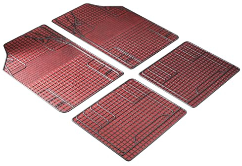 WALSER Universal Auto-Gummimatten-Set, Automatten 4-teilig zuschneidbar, Universal Fußraummatte Auto, PKW-Fußraummatten rot/schwarz