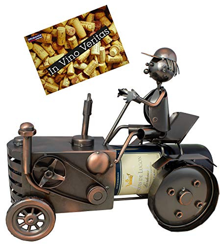 BRUBAKER - Porte-Bouteille de vin - Fermier avec Tracteur - Métal - Carte de vœux Incluse - Idée Cadeau Originale - Objet décoratif