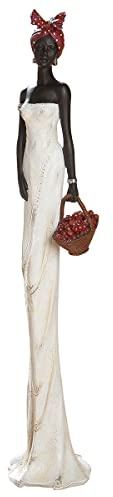 Gilde Statuetta decorativa tortuga africana – scultura in resina – regalo decorazione soggiorno davanzale – Colore: marrone, bianco crema con cesto di frutta H 82 cm
