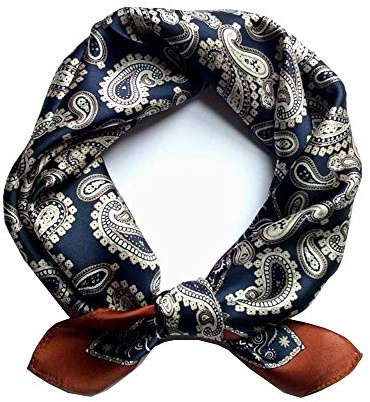 Riho 12 momme Men 100% Mulberry silk Neckerchief Bandanas Square Head Scarf (53x53cm) (Blue)