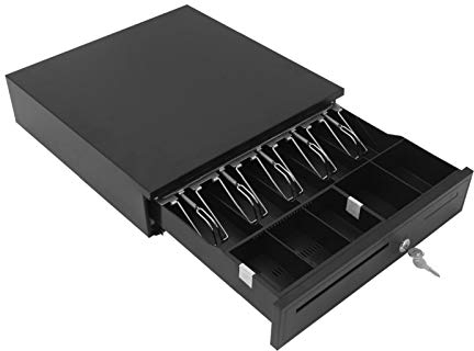 Shoze Kassenlade Elektrisch Kassenschublade mit 5 Münzfächer 5 Scheinfächer Geldlade Elektrische und Manuelle Öffnung Geldschublade Geldbox Banknotenfächern Schwarz