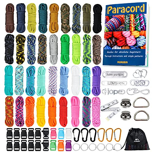 MONOBIN Paracord, 550 Paracord Combo Kit with Instruction Book - 36 Colors Multifunction Paracord Ropes and Complete Accessories for Making Paracord Bracelets, Lanyards, Dog Collars (36 Colors-B, L)