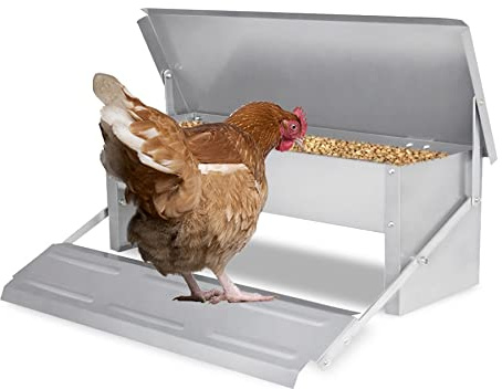 Froadp 5KG Comedero Automático con Pies a Prueba de Ratas y Tapa Impermeable, Dispensador de Alimentos de Pedal de Apertura Automática, Comederos Metálicos para Aves Corral Patos Cuidado Pollos