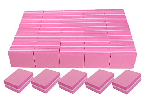 Mini buffer per unghie (confezione da 50), mini lima per unghie acriliche e unghie naturali, grana 100/180, blocchi di lucidatura per unghie professionali per manicure, colore rosa