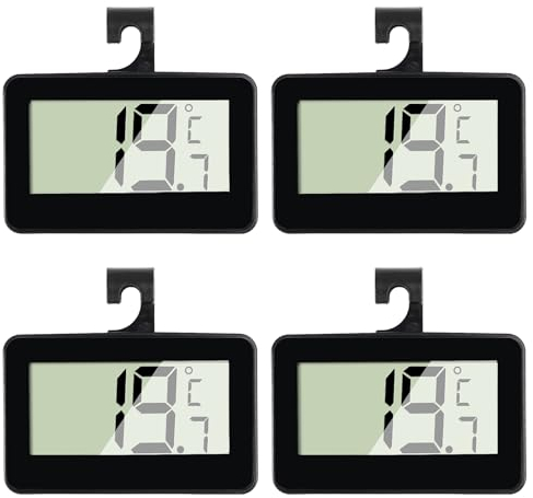 4Pcs Digital Refrigerator Fridge Thermometer Mini Freezer Thermometer Room Thermometer with Hook, Large LCD Display °C/°F Convertible with Hanging Hook for Kitchen,Home,Restaurants