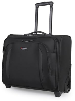Black Business Suitcase - Soft Pilot Case with 15.6 Laptop Compartment and Sturdy in-Line Wheels for Stable Manoeuvring, Office Admin Trolley Bag Cabin Size