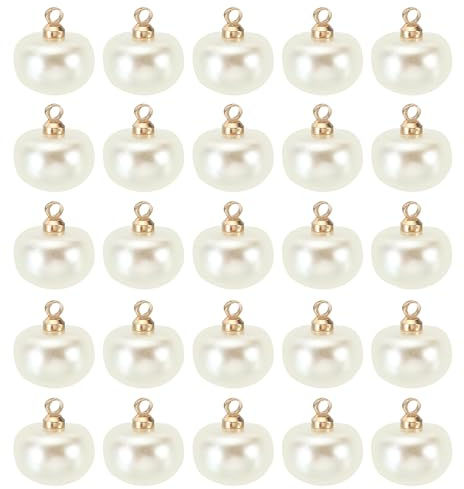 PATIKIL Pulsanti in Perle 10 Mm, 100Pz Chubby-Buttons Grande Pulsante fare Mano Fissaggio in Perle Finta Bianca Artigianato Cucito Abbigliamento Maglione Natalizio Camicia, Beige Dorato