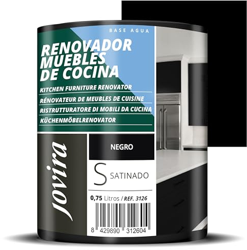 JOVIRA PINTURAS Pintura Renovadora para Muebles de Cocina, acabado satinado al agua. Especial para renovar muebles de cocina, puertas, baños, etc. (750 Mililitros, Negro) K-27