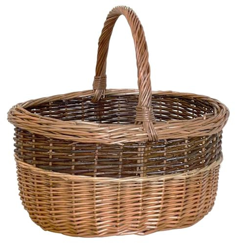 Cesto Vimini Bicolore con Manico, Sara Cestino Picnic Spesa Funghi 43x36 cm