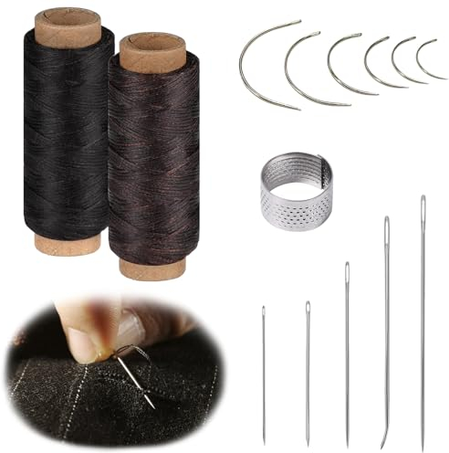 14 Stück Ledergarn Ledernadel, Sattlernadel Rundnadel Dünn Leder Nadel Gebogene Nadel, Nähnadeln, Ledergarn Gewachst, Nadel und Faden Set, Leder Nähset Polsternadeln für Lederhandwerk, Heimwerken