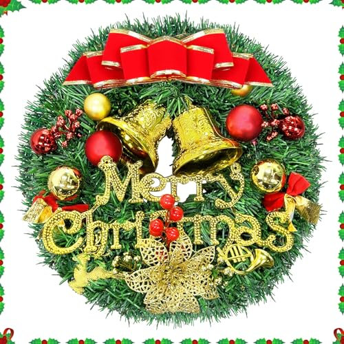 Weihnachtskranz 32cm Weihnachten Blumen Türkranz, Christmas Wreath, Weihnachtsdeko Türklopfer, Türkranz Haustür Außen, Weihnachts Türkranz, Dekoration für Advent und Weihnachten Deko