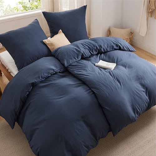 BEDSURE Bettwäsche 135x200 4teilig Bettbezug - Weiche Baumwollähnlich Bettwäsche-Set 135 x 200 cm 2er Set mit 2 Kissenbezüge 80x80 cm, ÖKO-TEX Deckenbezug Bedding Marineblau mit Reißverschluss