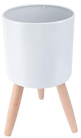 ANDRESLAD Eisen Blumentopf Mit Holzständer Weiß Klein Blumentopfständer Pflanzgefäß Für Innen Außen Wohnzimmer Schlafzimmer Küche Garten