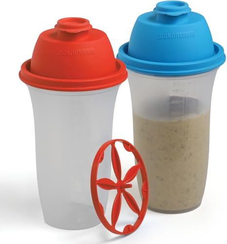 SIGNORA WARE Shaker Protéiné de 500ml, Lot de 2, pour Boisson Protéinée, Compléments Alimentaires En Poudre, Protéines de Musculation, Vinaigrettes, Gourdes de Sport Sans BPA