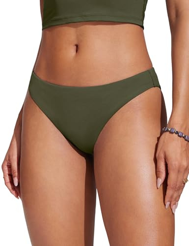 CRZ YOGA Low Waisted Bikini Bottom for Women - Cheeky Basic Bathing Swimsuit Swim Briefs Dark Olive X-Small
