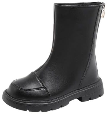 NSICBMNO Bottines Chelsea mi-mollet avec fermeture éclair dans le dos pour enfants - Bottes d'équitation pour enfants - Bottes d'équitation en caoutchouc - Chaussures d'école pour filles, a noir, 28