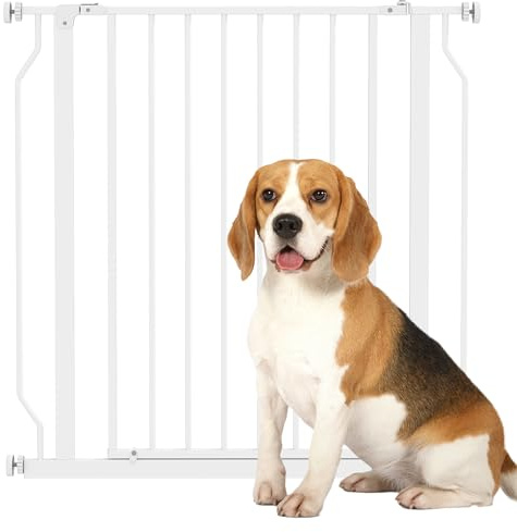PawHut Cancelletto di Sicurezza per Cani Estensibile 75-85 cm per Scale e Porte, Cancellino per Cani Alto 76cm con Fissaggio a Pressione Senza Fori, Apertura Una Mano in Entrambe Direzioni, Bianco