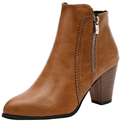Generisch 2026 Botines Mujer Retro Mujer Casual Color Sólido Tacones Cuadrados Cremallera Botines Cortos Zapatos de Punta Redonda, marrón, 38 EU