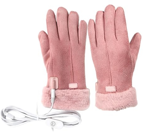 BESPORTBLE USB Heated Leather Thermal Gloves for Women, Adjustable Temperature Electric Warm Gloves, Waterproof Winter Riding Mitts for Outdoor Sports and Cycling