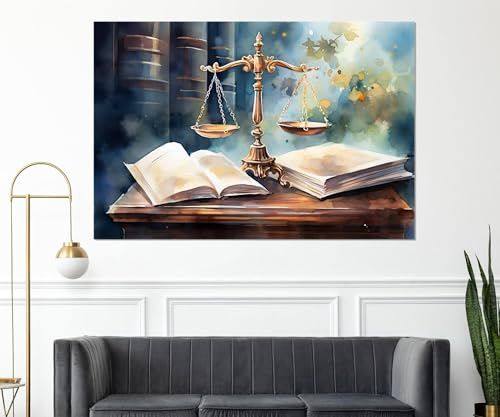 LMYCHENG Cuadro de balanza de justicia de estilo vintage, impresión en lienzo, arte mural de justicia, pósteres de abogados, decoración mural para despacho de abogados (70 x 100 cm/marco interior)
