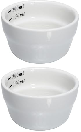 Mobestech Taza Medidora de Café y Leche Infantil 200 Ml Cerámica Blanca 2 Unidades Vaso Medidor Báscula para Cocina y Control de Dosis