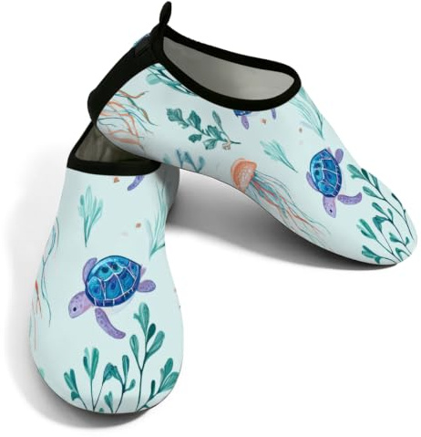 Chaussures aquatiques de plage pour homme et femme - Séchage rapide - Respirantes - Antidérapantes - Chaussures pieds nus pour piscine et surf - Motif tortues et méduses