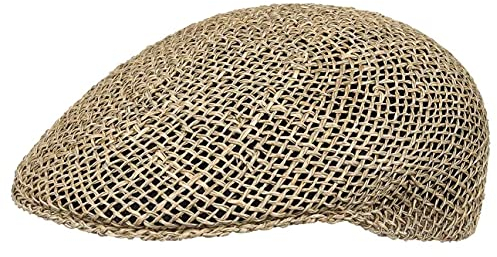 Lipodo Strohflatcap Damen Herren Sommercap 100% Stroh Flat Cap Made in Italy Stretchband 55-61 cm Frühjahr Sommer Natur 57 cm